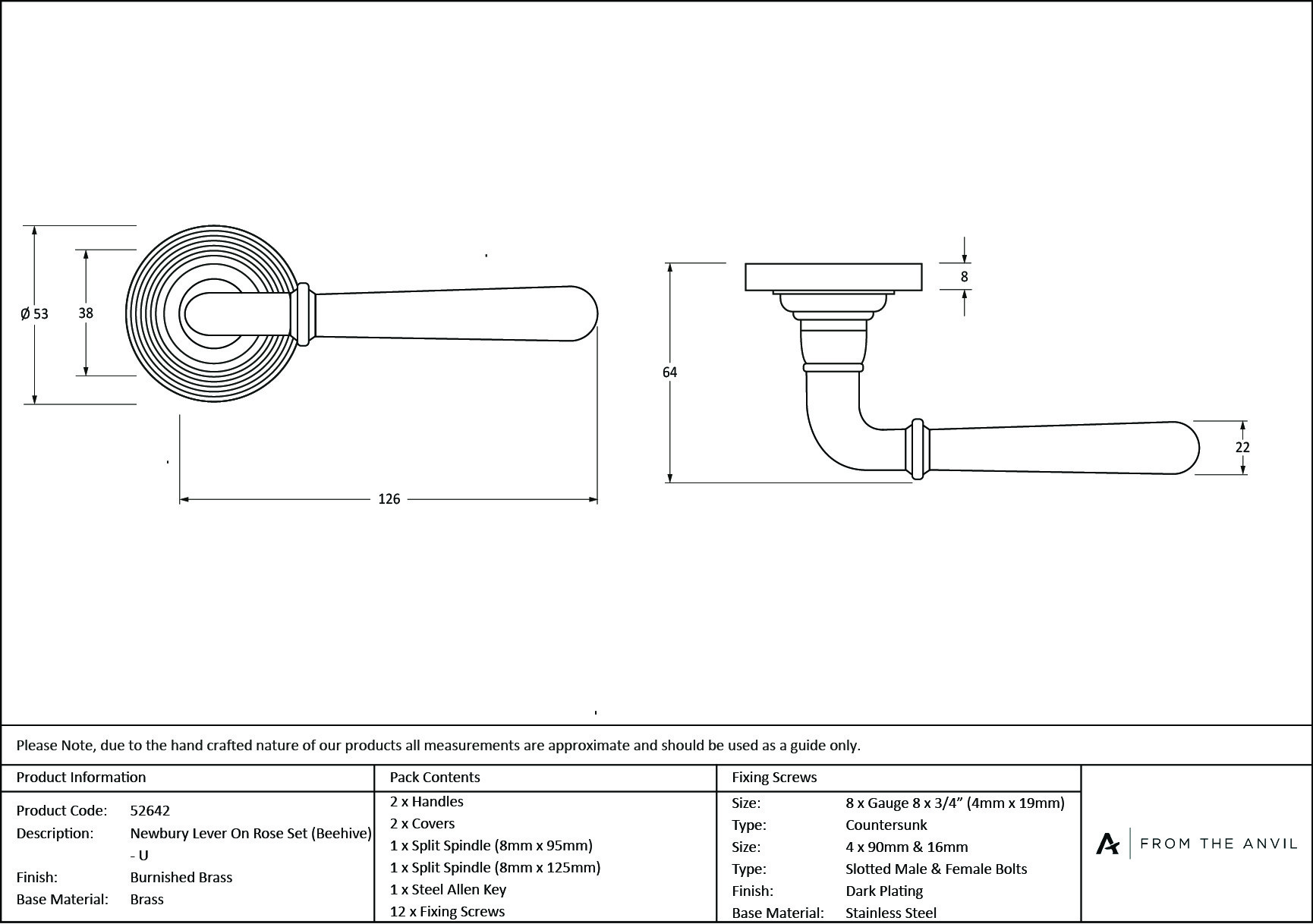 burnished brass newbury lever on rose set (beehive) unsprung