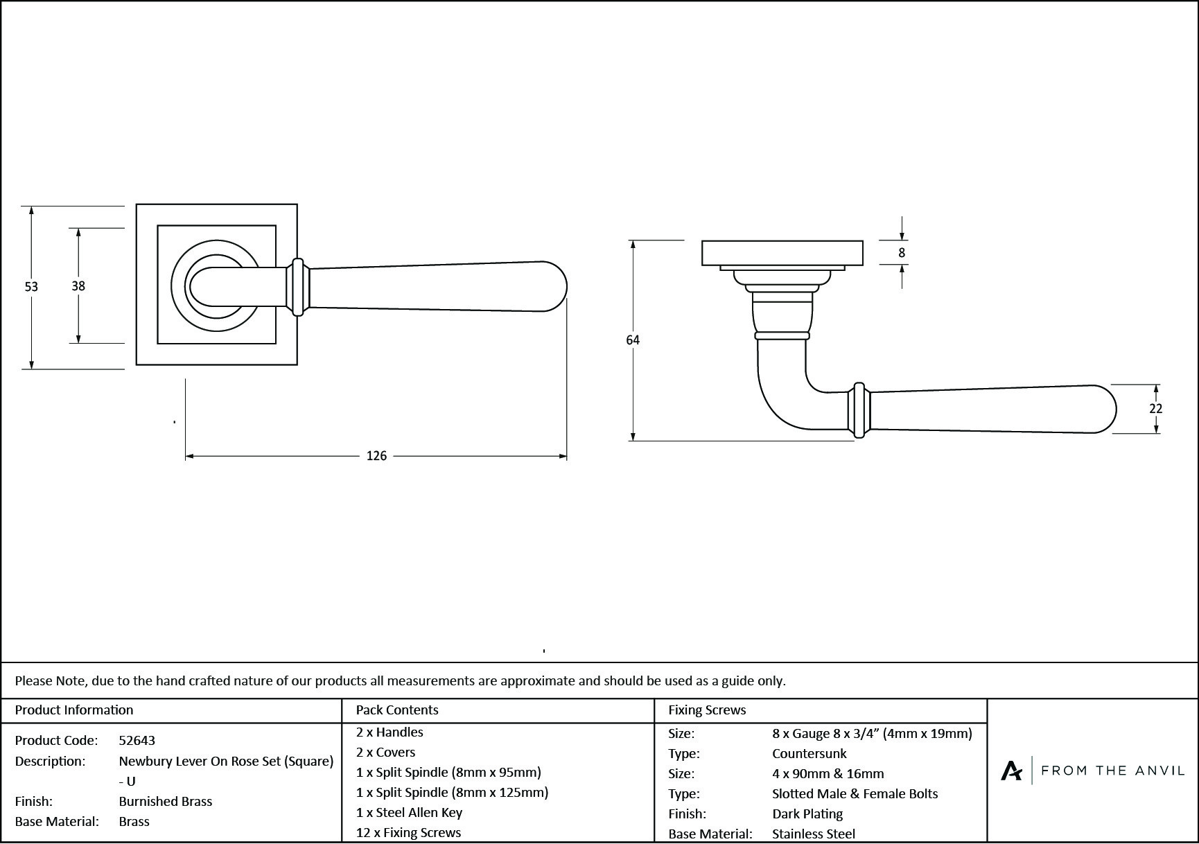 burnished brass newbury lever on rose set (square) unsprung