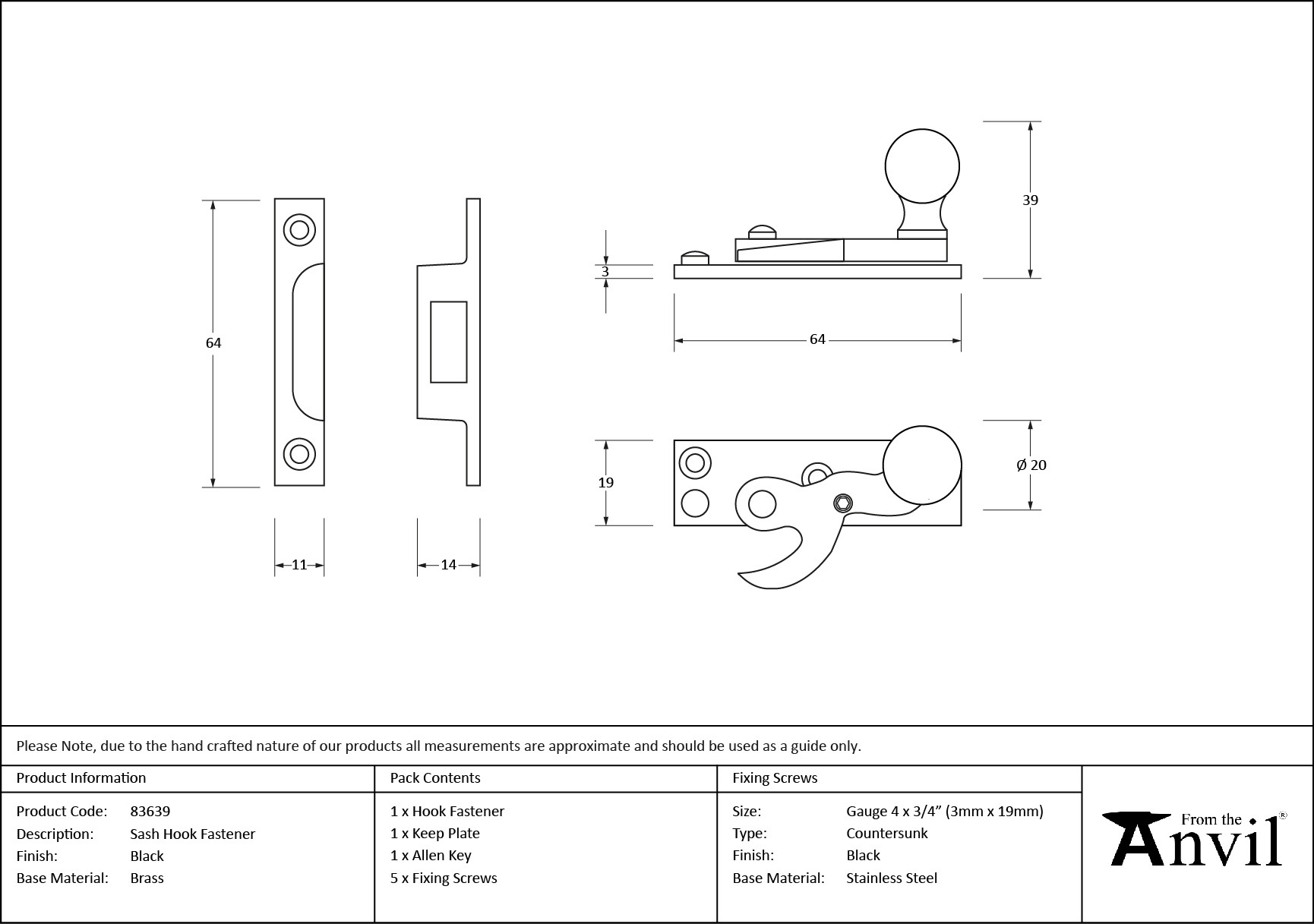 black sash hook fastener