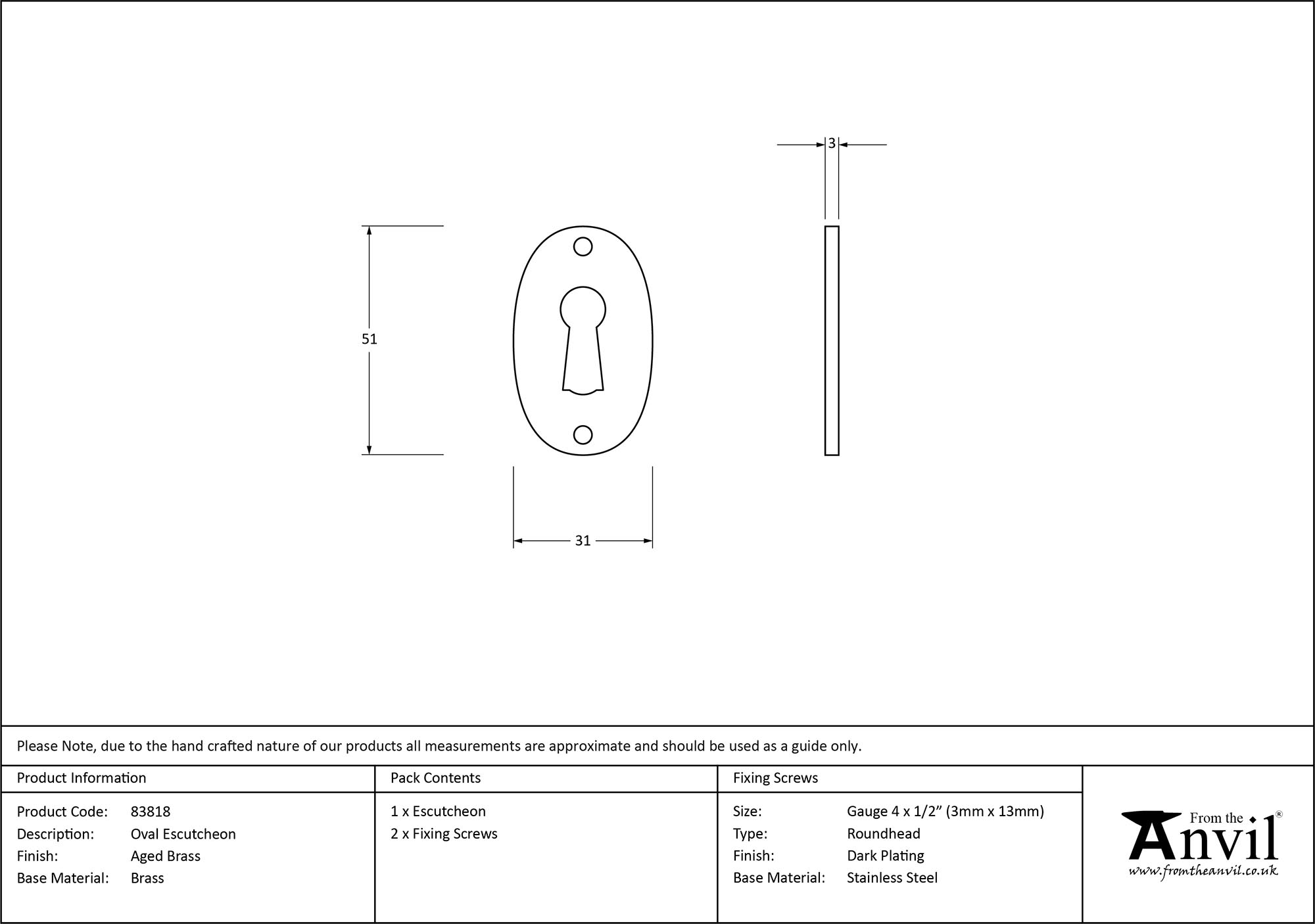 aged brass oval escutcheon