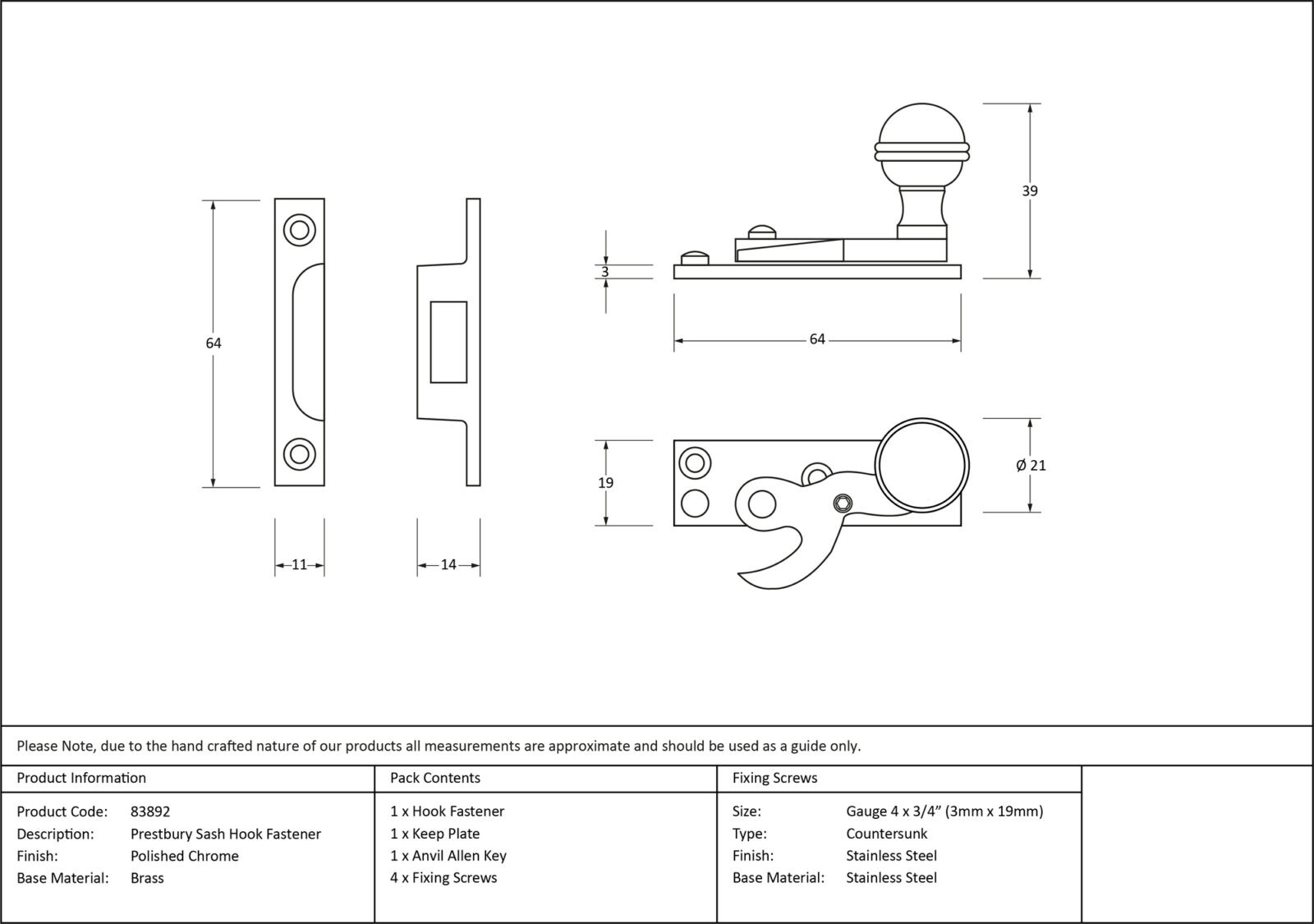 polished chrome prestbury sash hook fastener