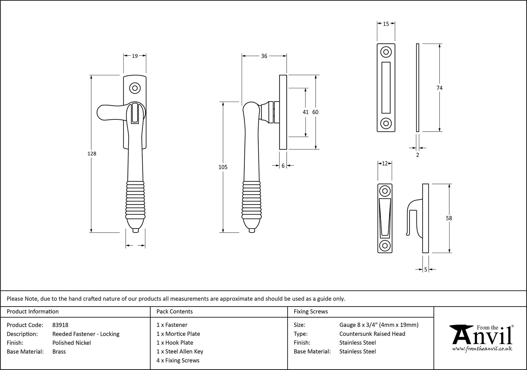 polished nickel locking reeded fastener