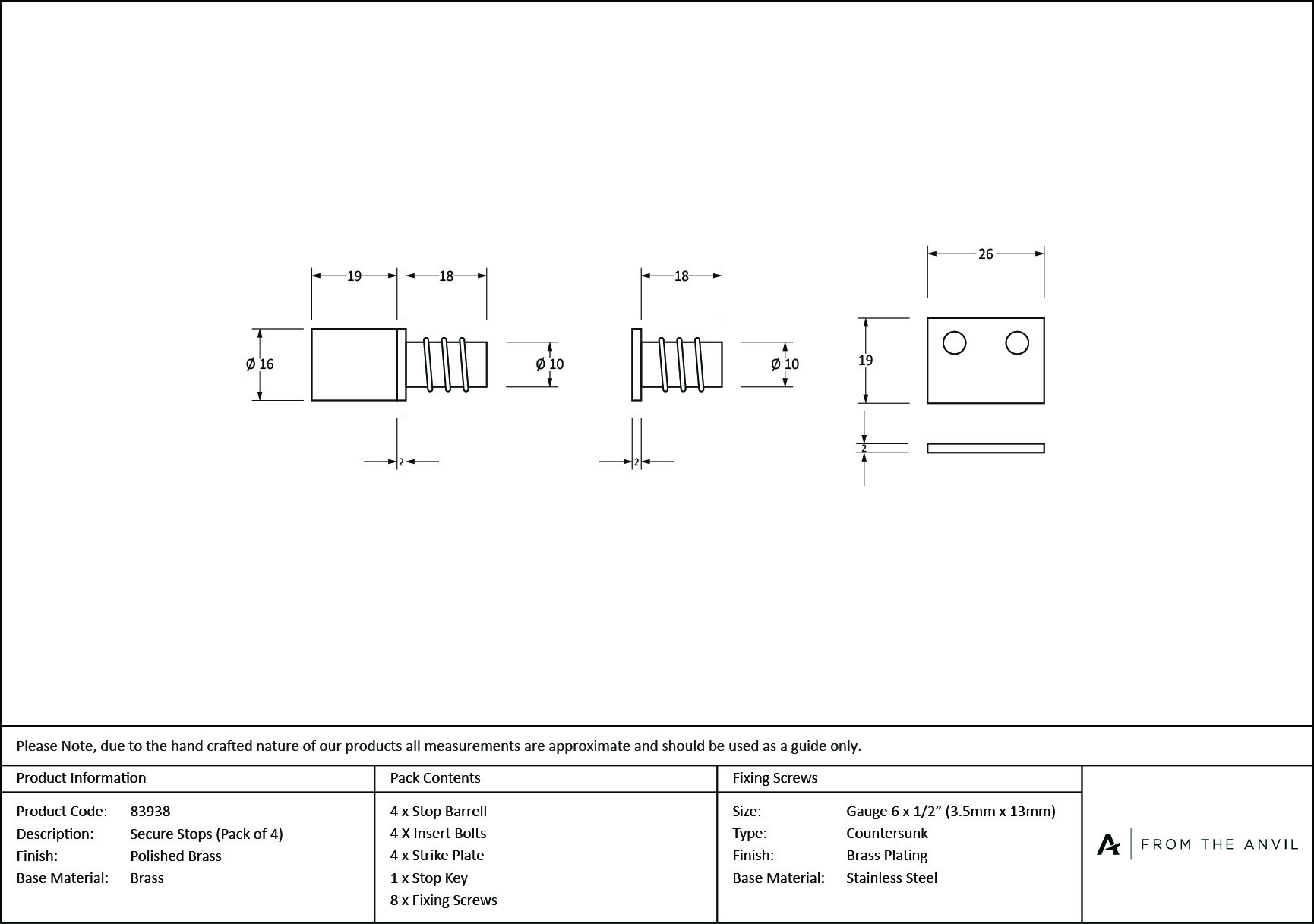 polished brass secure stops (pack of 4)