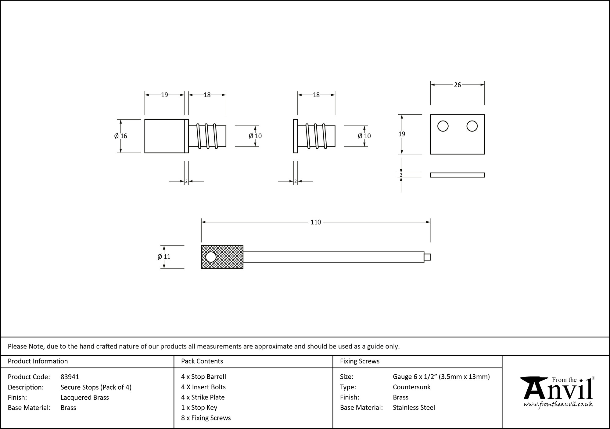 lacquered brass secure stops (pack of 4)