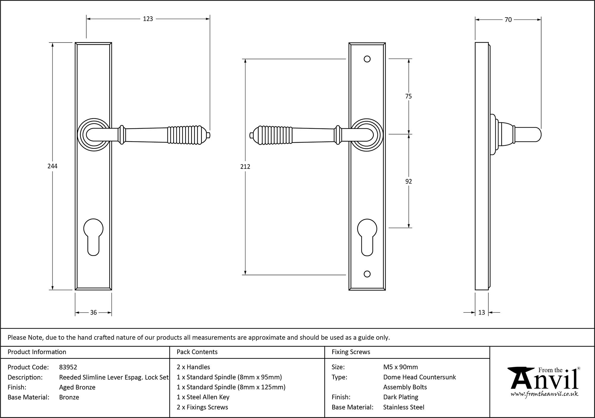 aged bronze reeded slimline lever espag. lock set