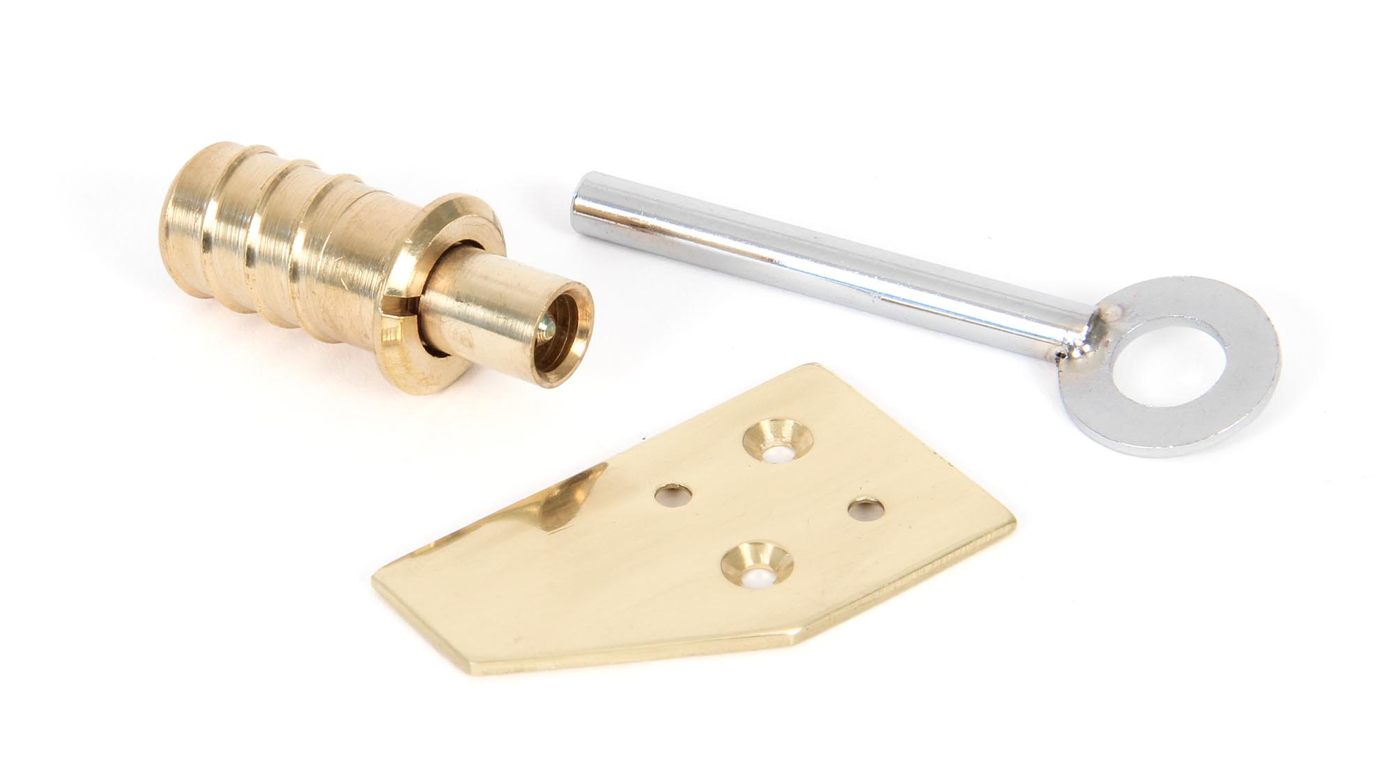 polished brass key flush sash stop