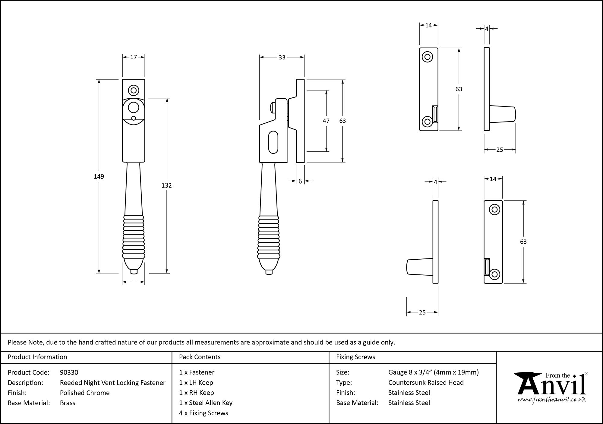 polished chrome night vent locking reeded fastener