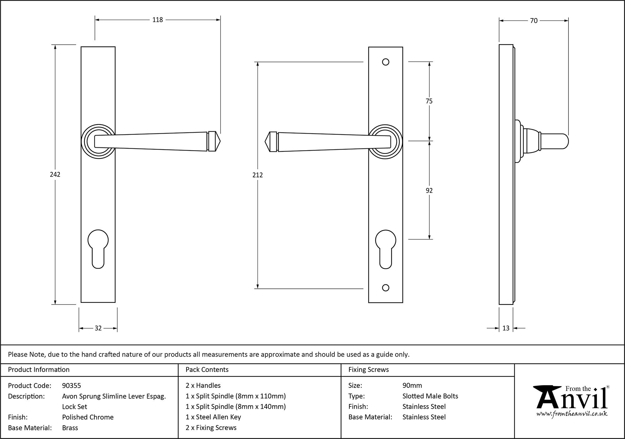 polished chrome avon slimline lever espag. lock set