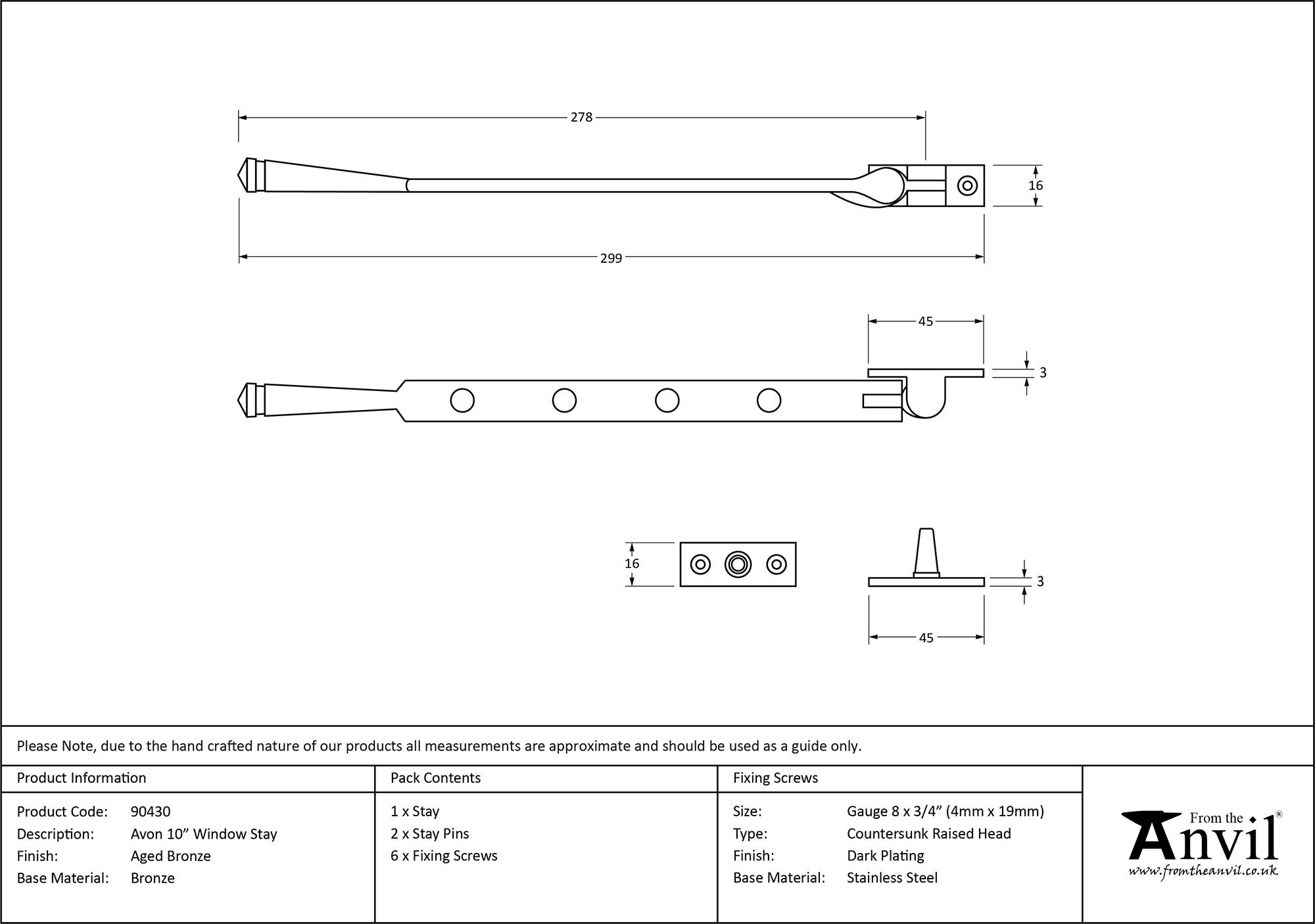 aged bronze 10" avon stay