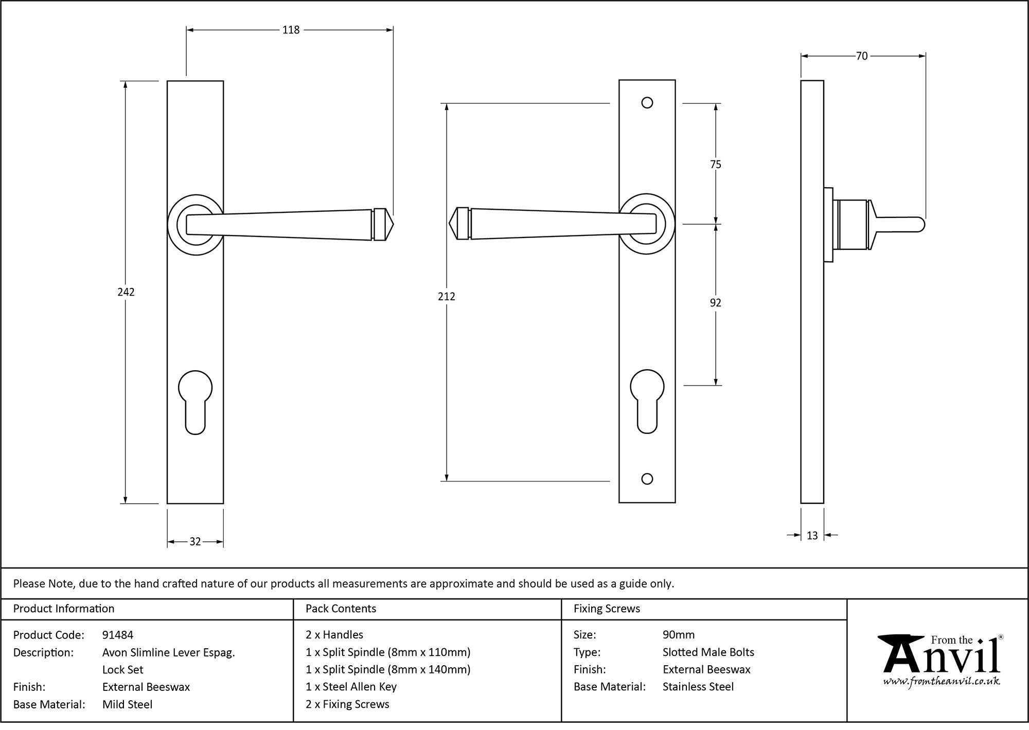 external beeswax avon slimline lever espag. lock set