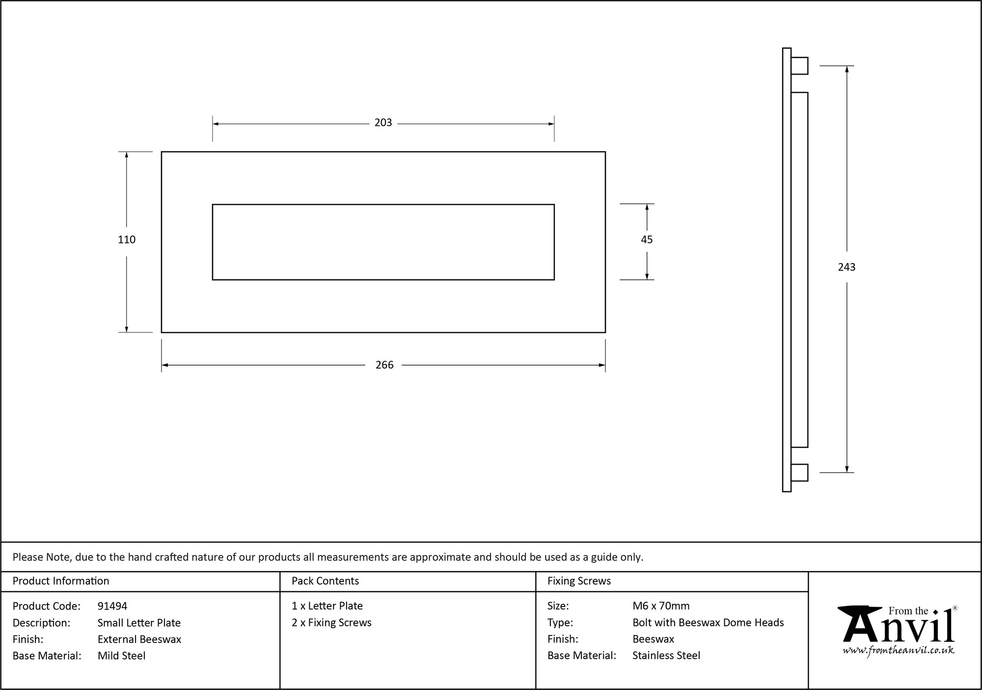 external beeswax small letter plate