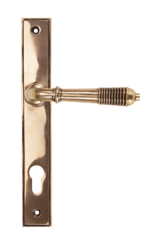 polished bronze reeded slimline lever espag. lock