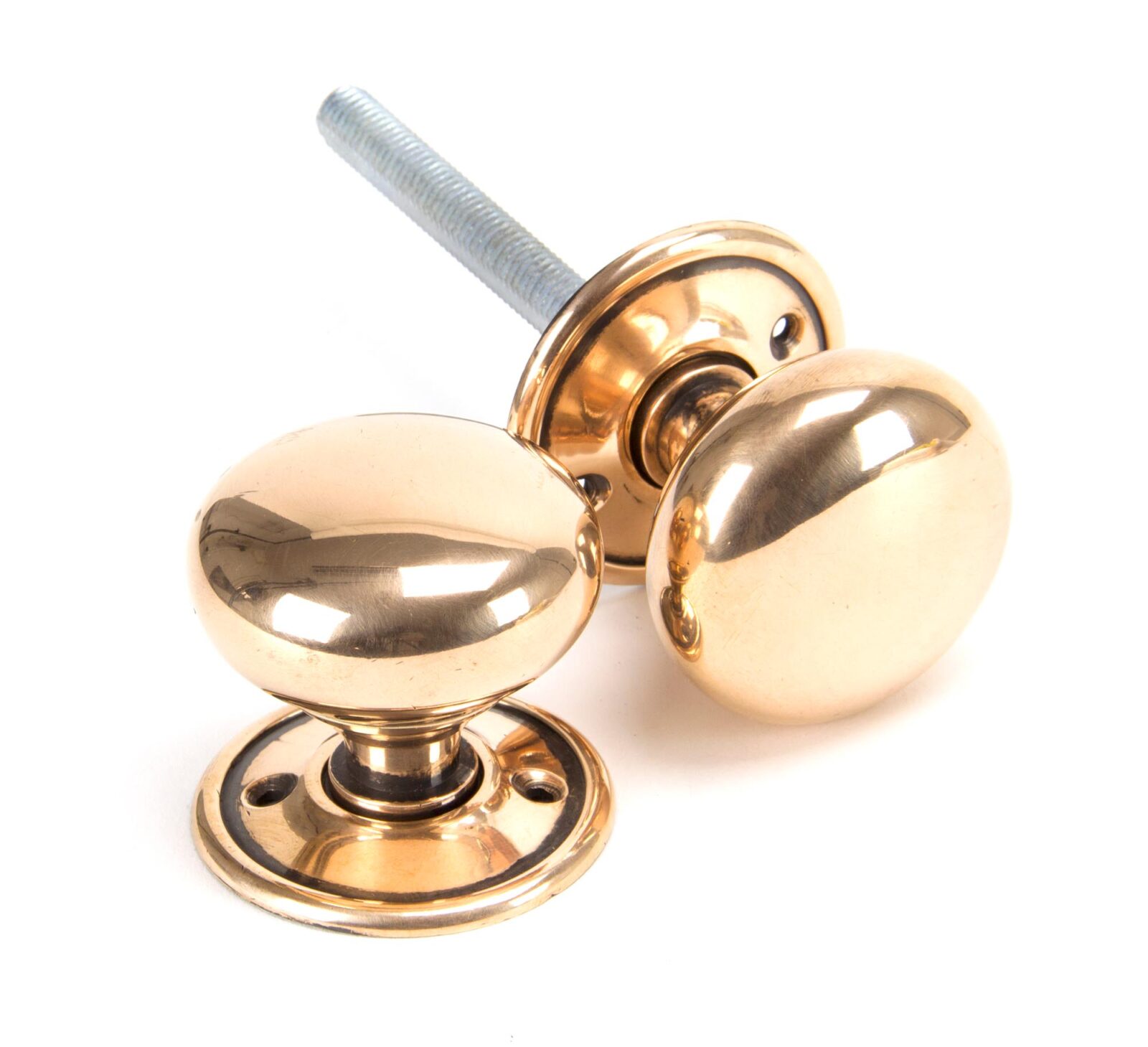 polished bronze mushroom mortice/rim knob set