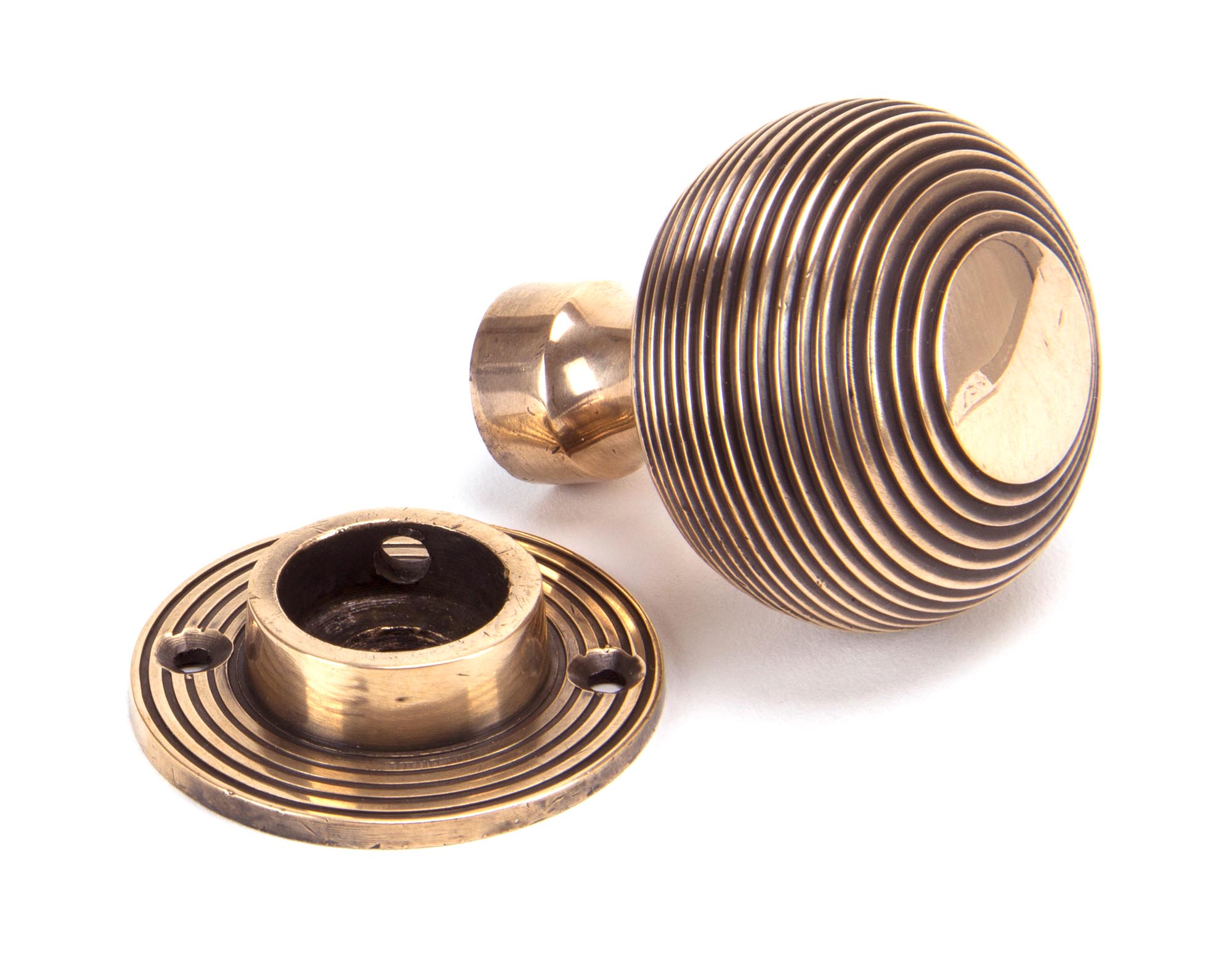 polished bronze heavy beehive mortice/rim knob set