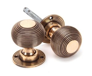 polished bronze heavy beehive mortice/rim knob set