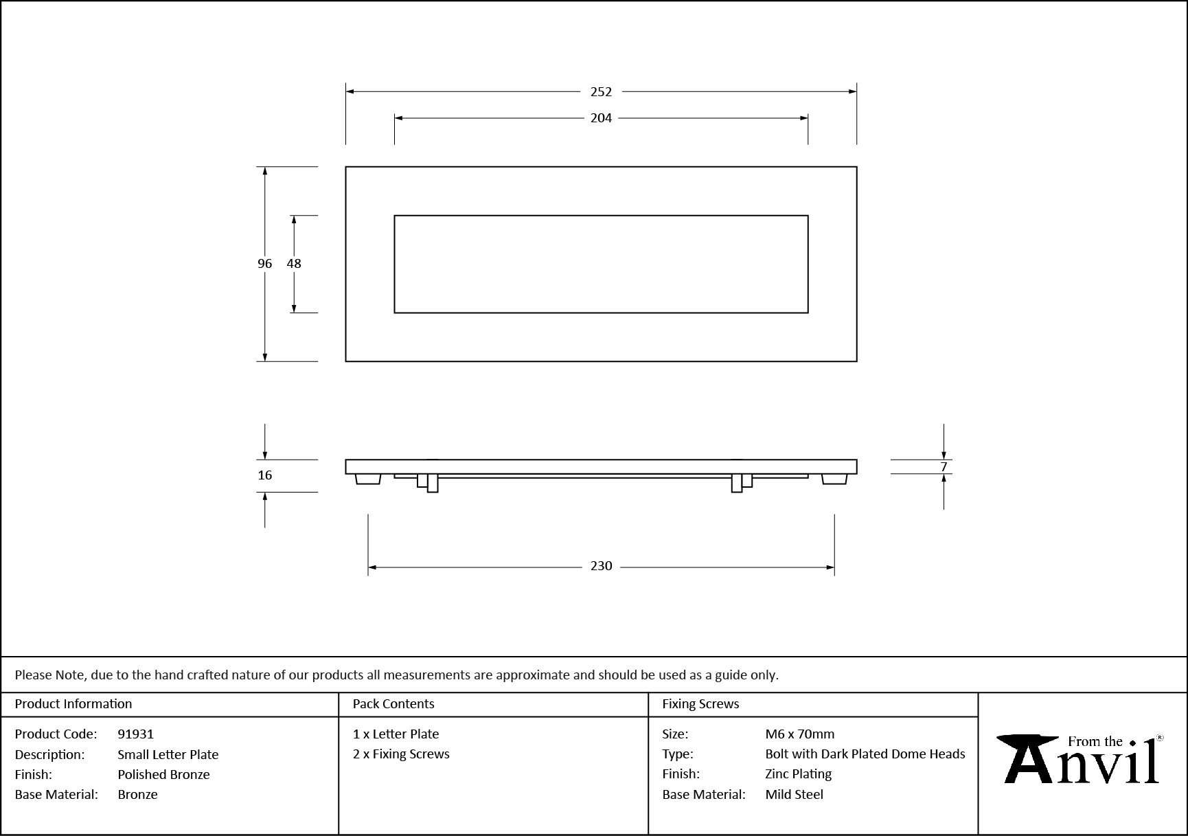 polished bronze small letter plate