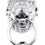 polished chrome lion head door knocker