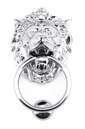 polished chrome lion head door knocker