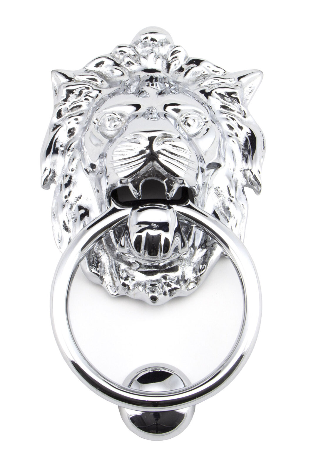 polished chrome lion head door knocker
