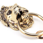 polished bronze lion head door knocker