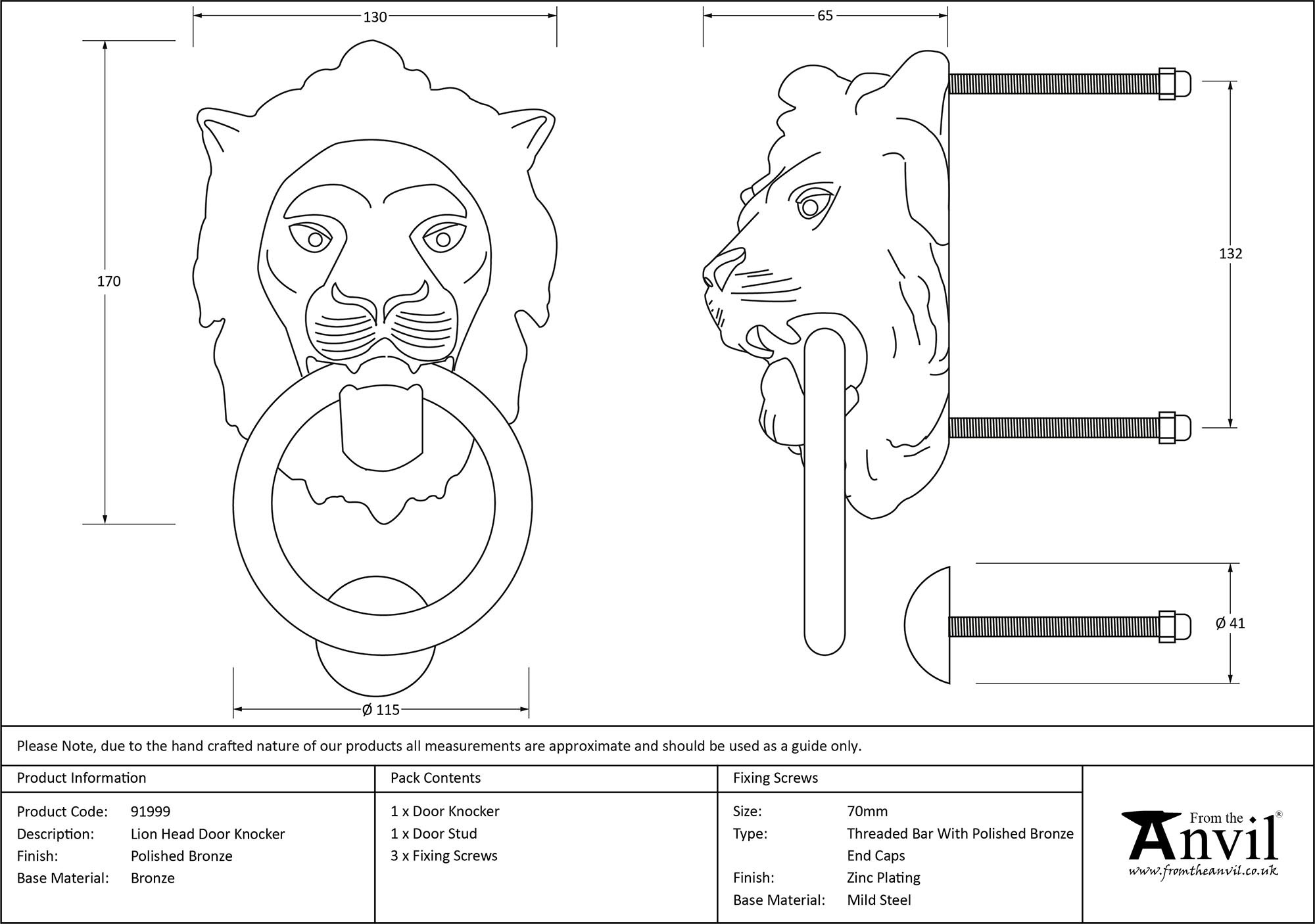 polished bronze lion head door knocker