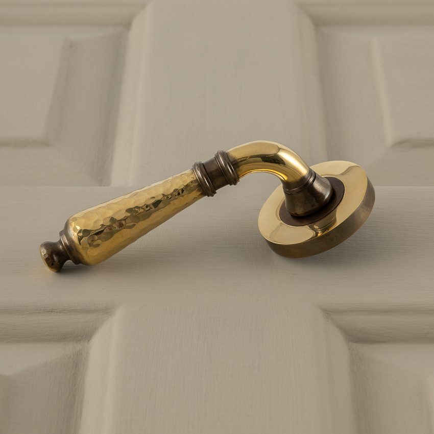 classic hammered lever handles (pair) aged brass