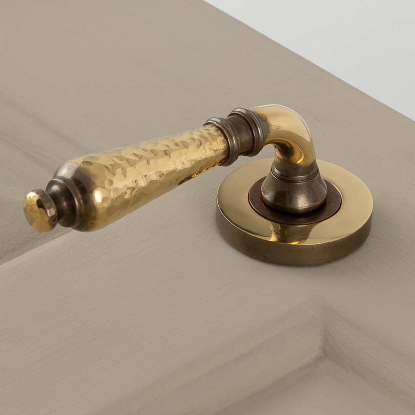 classic hammered lever handles (pair) aged brass