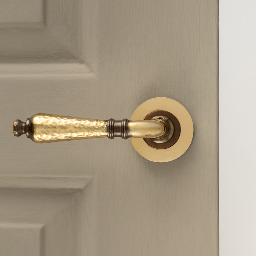 classic hammered lever handles (pair) aged brass
