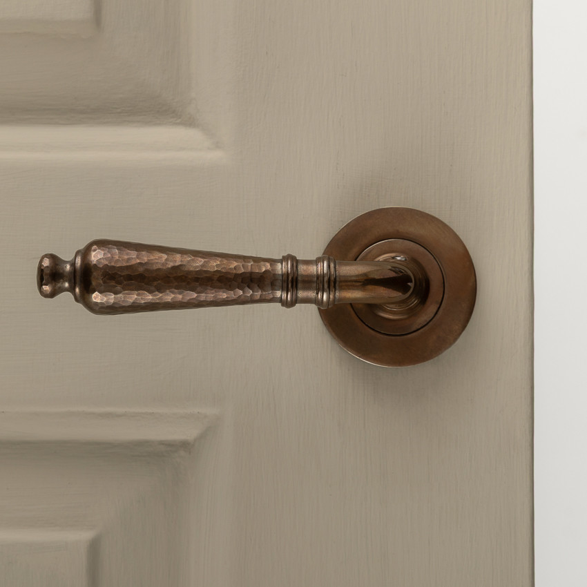 classic hammered lever handles (pair) antique brass
