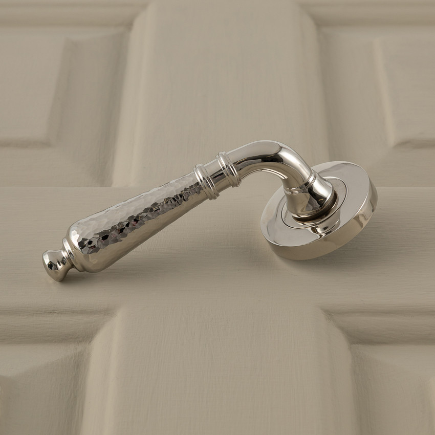 classic hammered lever handles (pair) – polished nickel