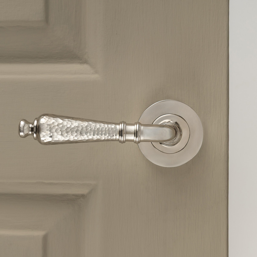 classic hammered lever handles (pair) – polished nickel
