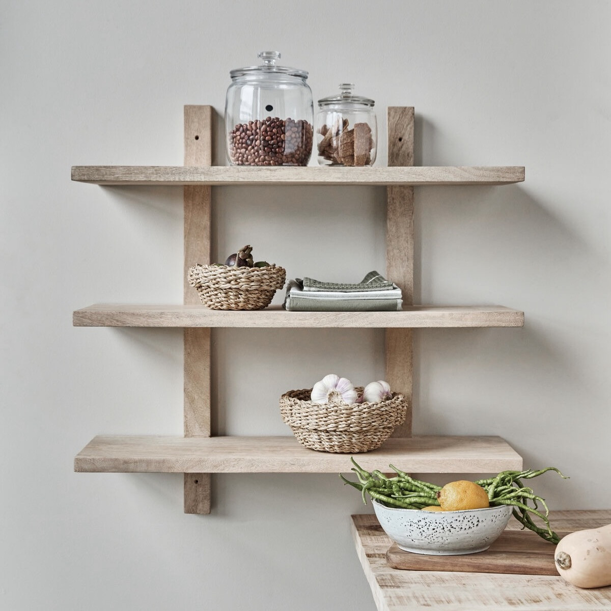 mango wood triple shelves