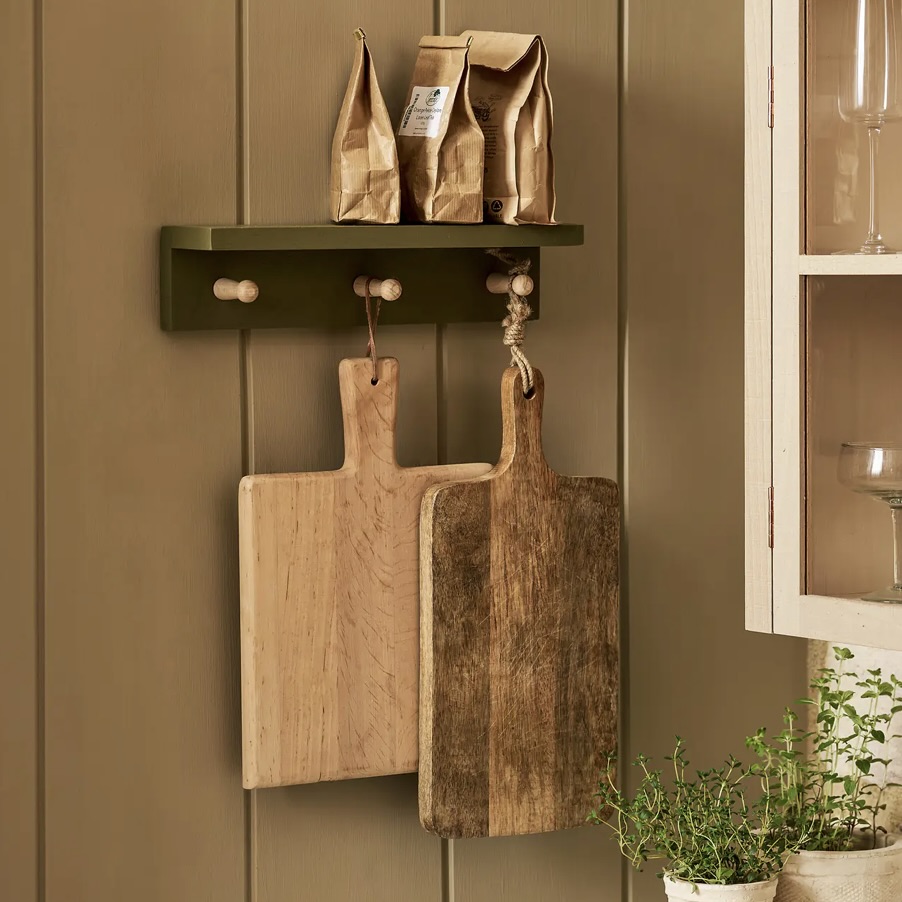 beech wood peg shelf olive green