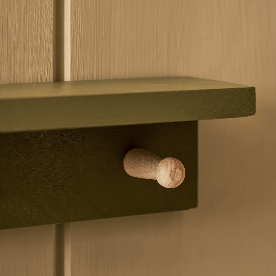 beech wood peg shelf olive green