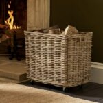 rattan log basket on wheels