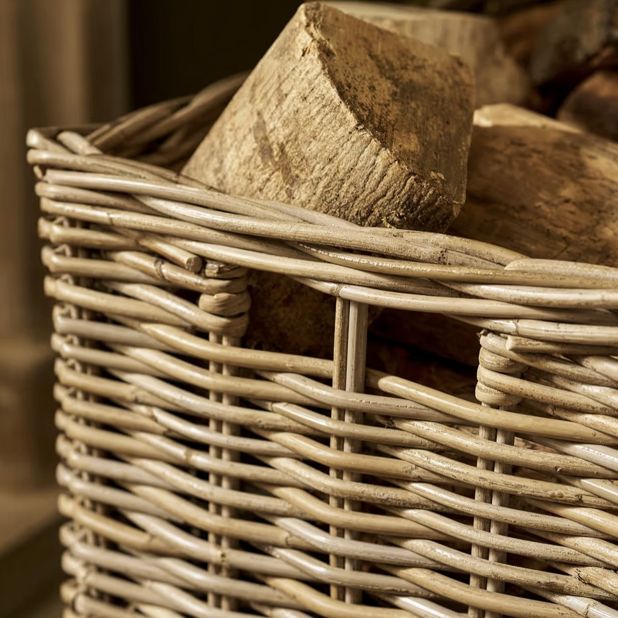 rattan log basket on wheels