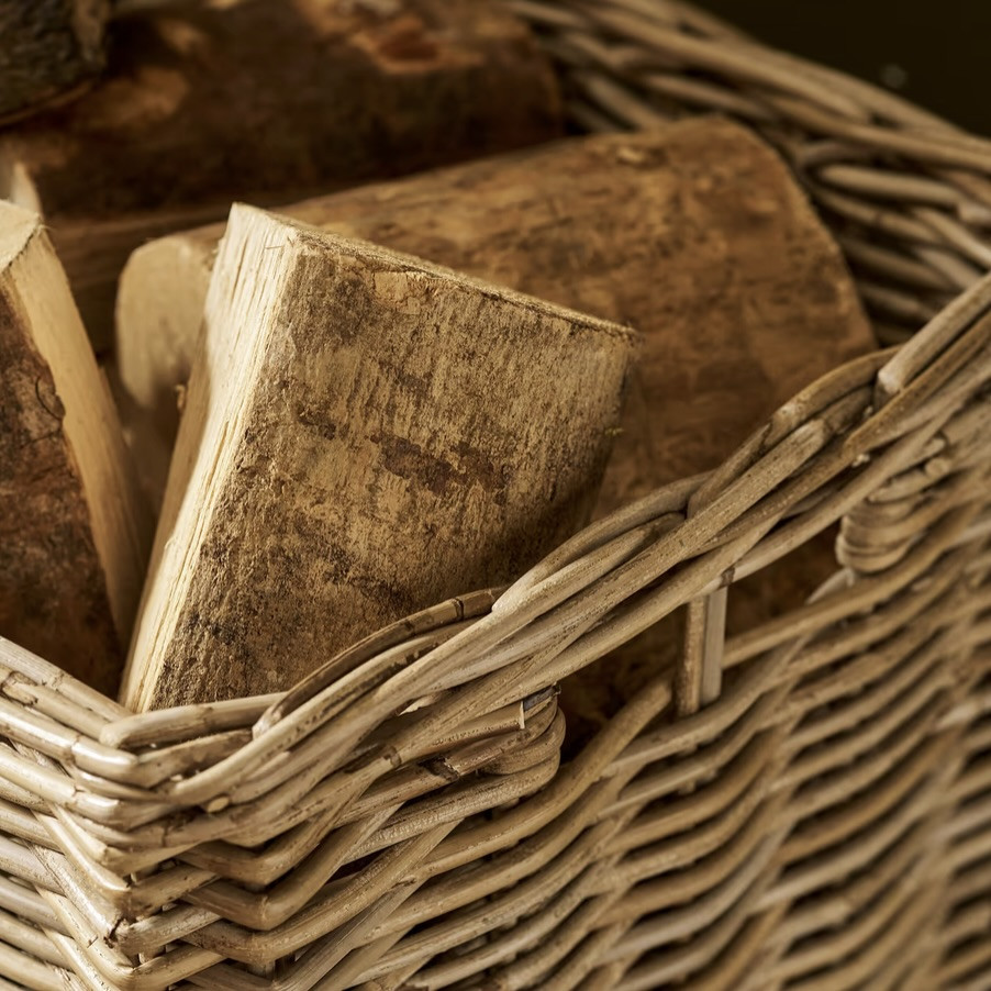 rattan log basket on wheels