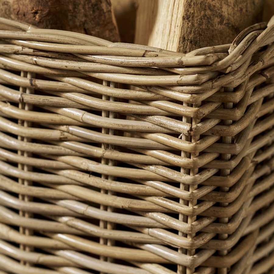 rattan log basket on wheels