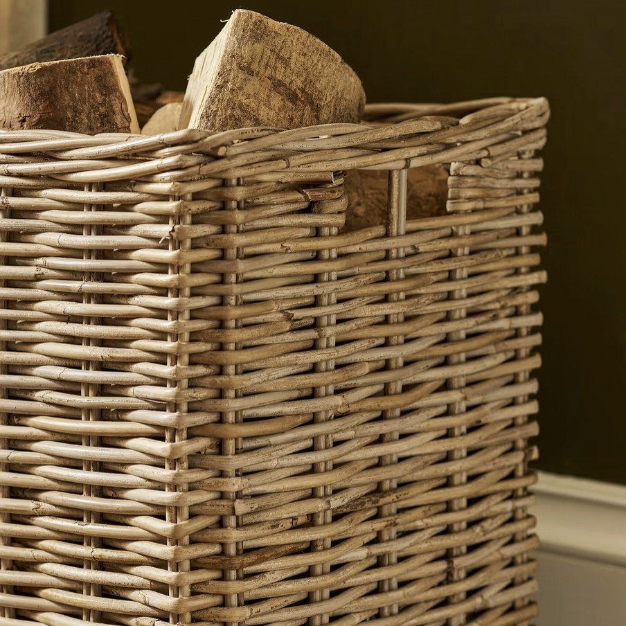 rattan log basket on wheels