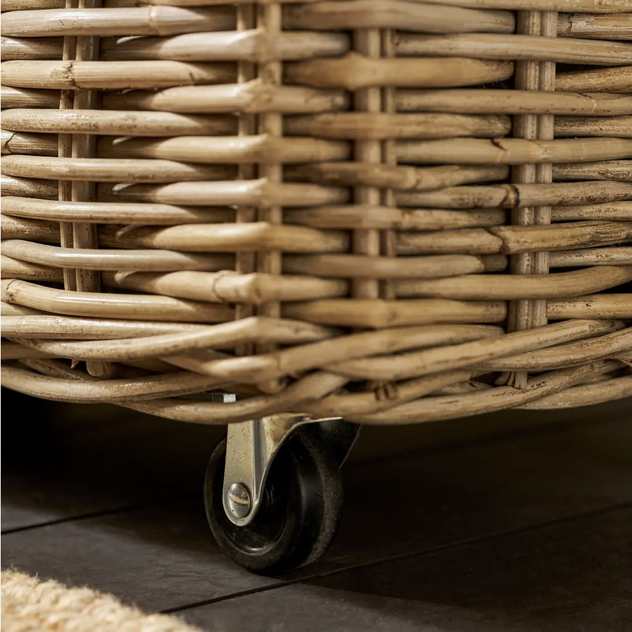 rattan log basket on wheels