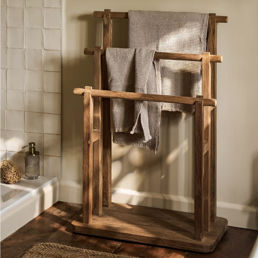 teak standing towel rail
