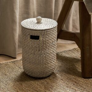 rattan bathroom bin white