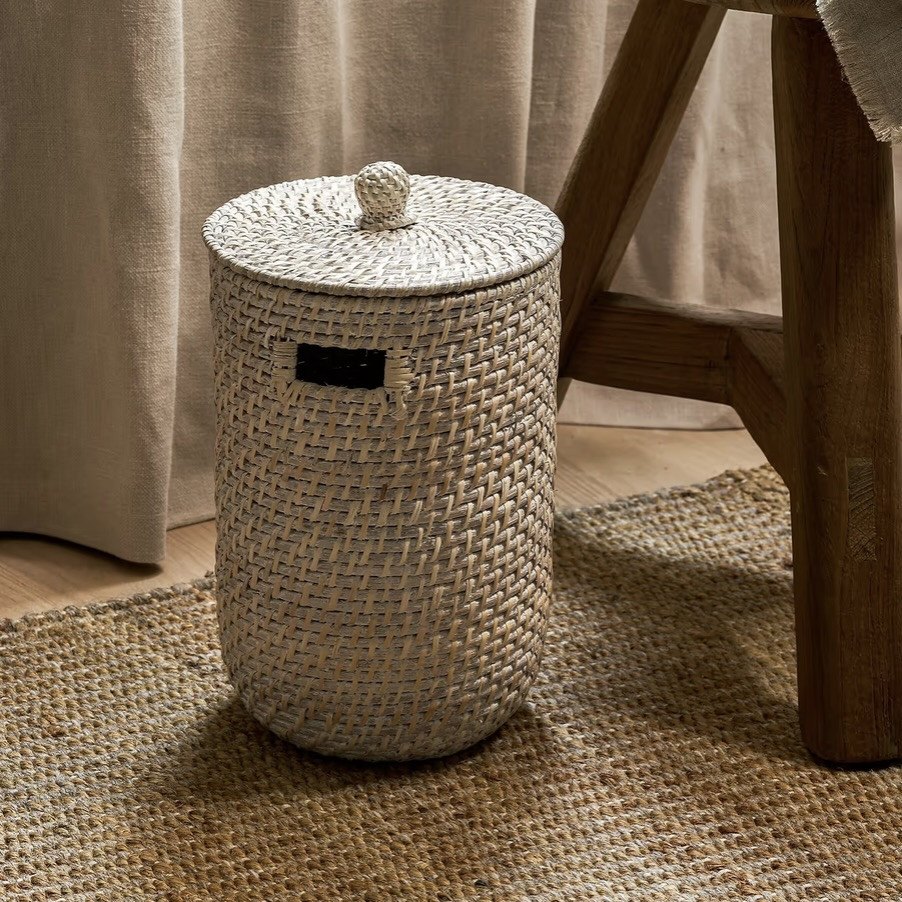 rattan bathroom bin white