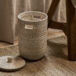 rattan bathroom bin white