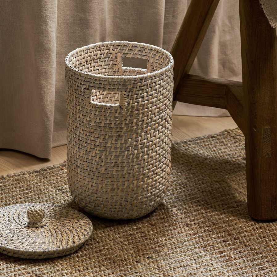 rattan bathroom bin white