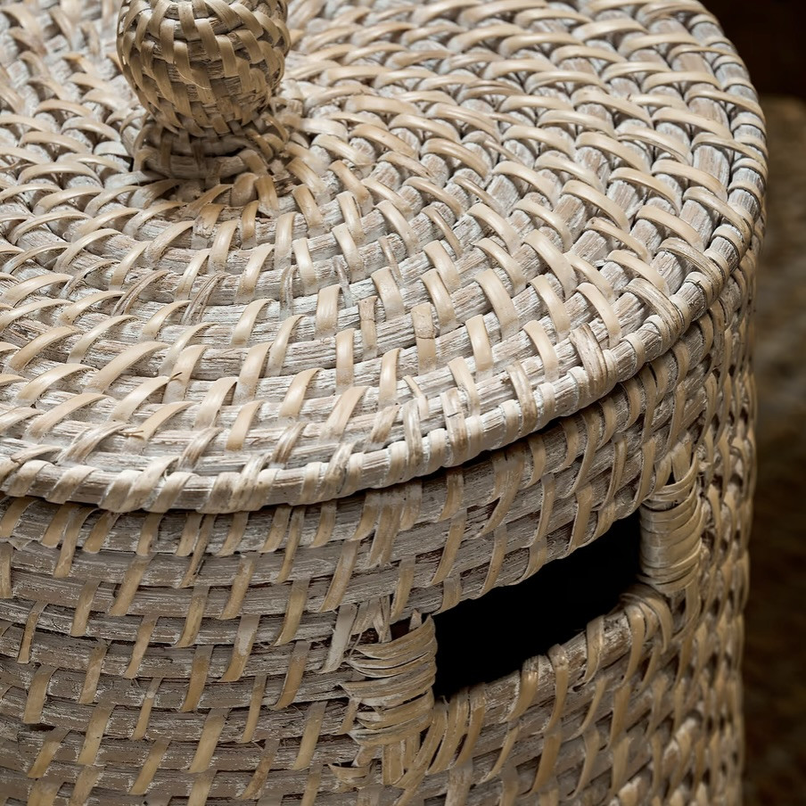 rattan bathroom bin white
