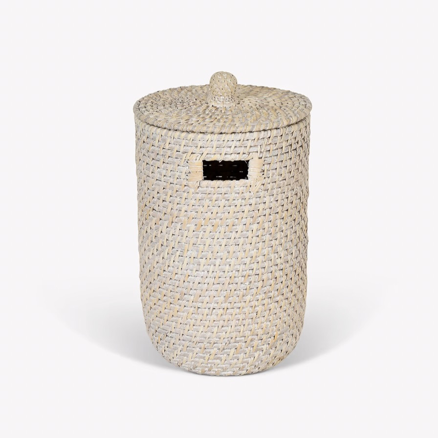 rattan bathroom bin white