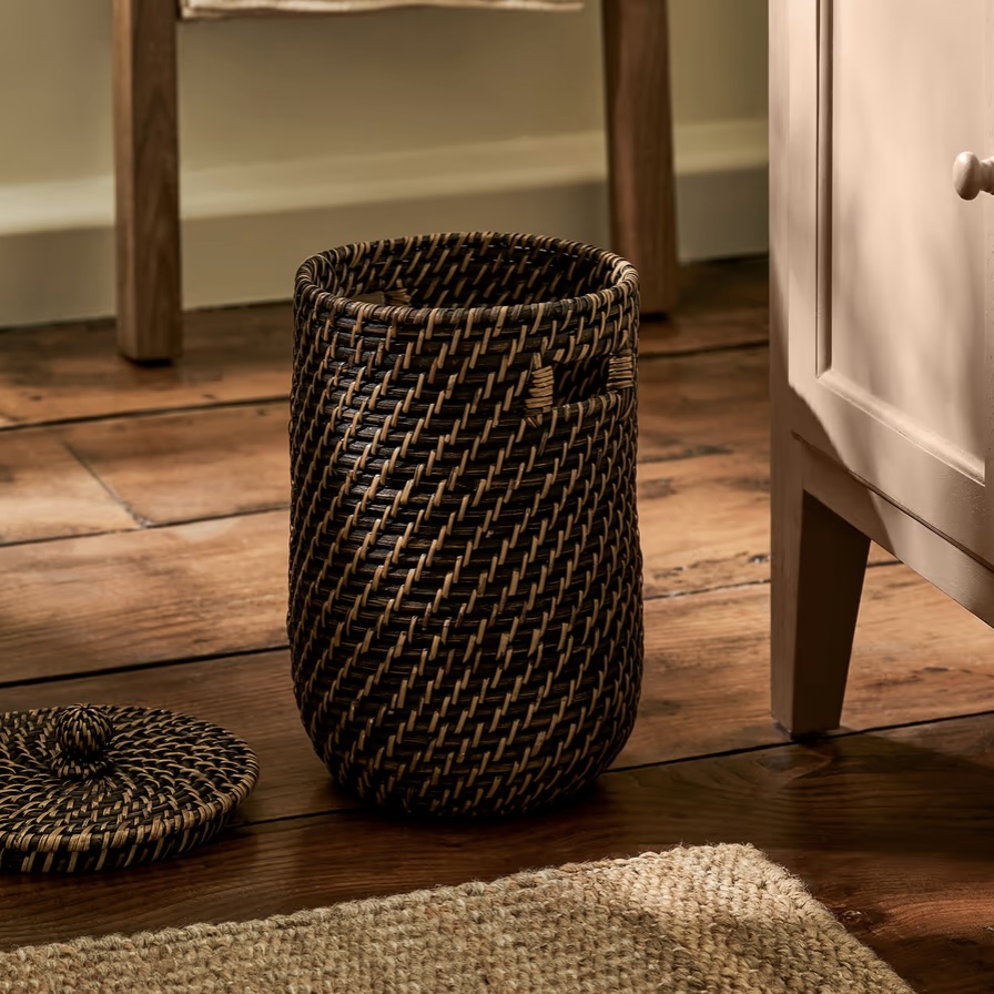 rattan bathroom bin antique brown