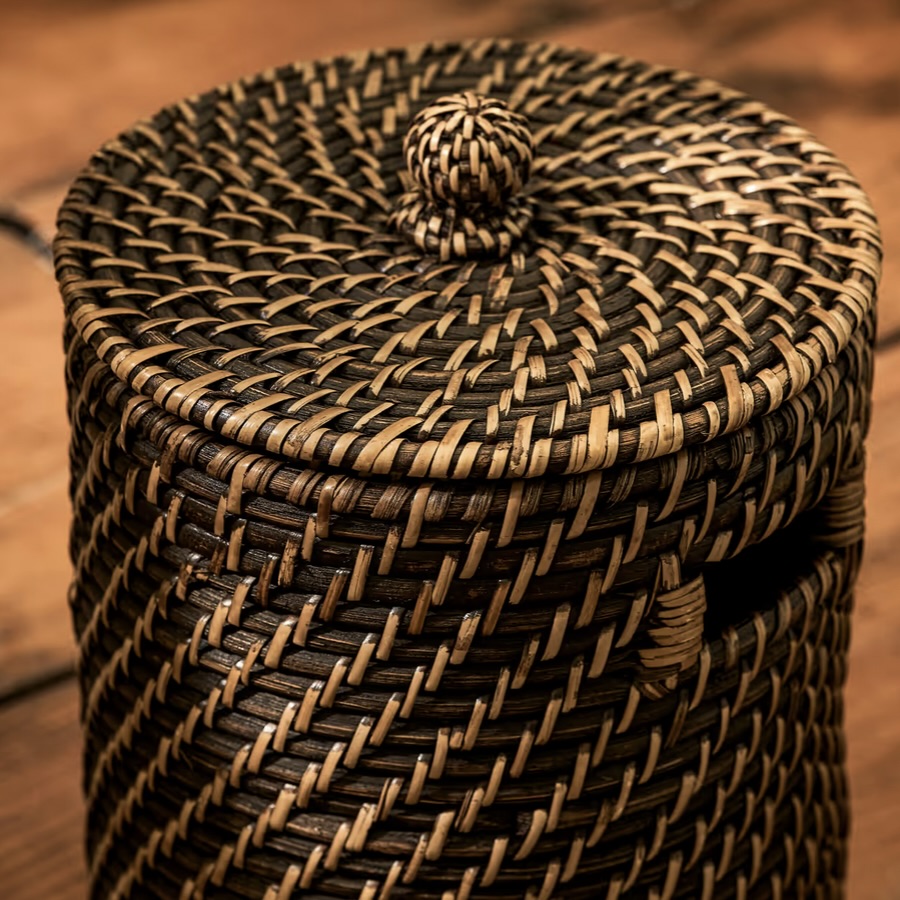 rattan bathroom bin antique brown
