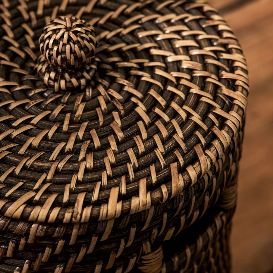 rattan bathroom bin antique brown